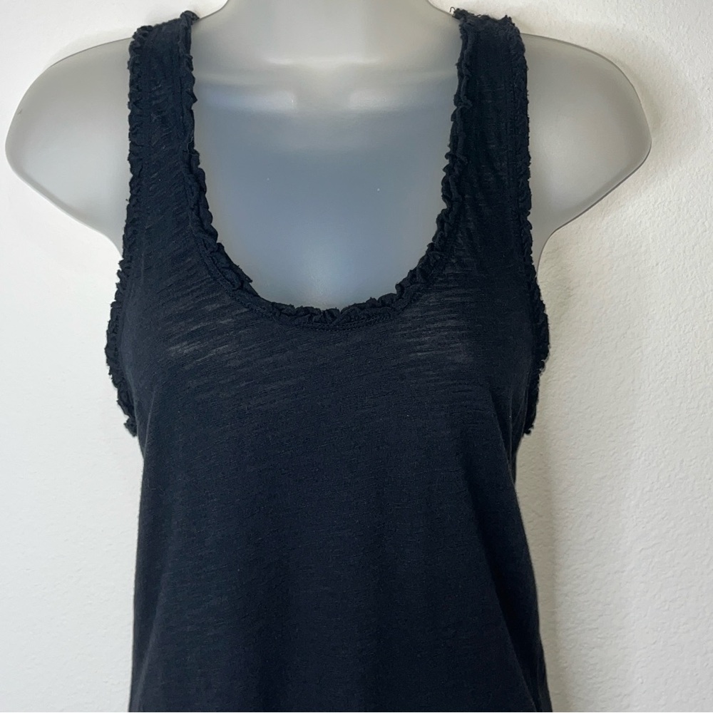 Victoria’s Secret Black Ruffle Lettuce Trim Burnout Long Tunic Tank Top M Lounge - Picture 7 of 11